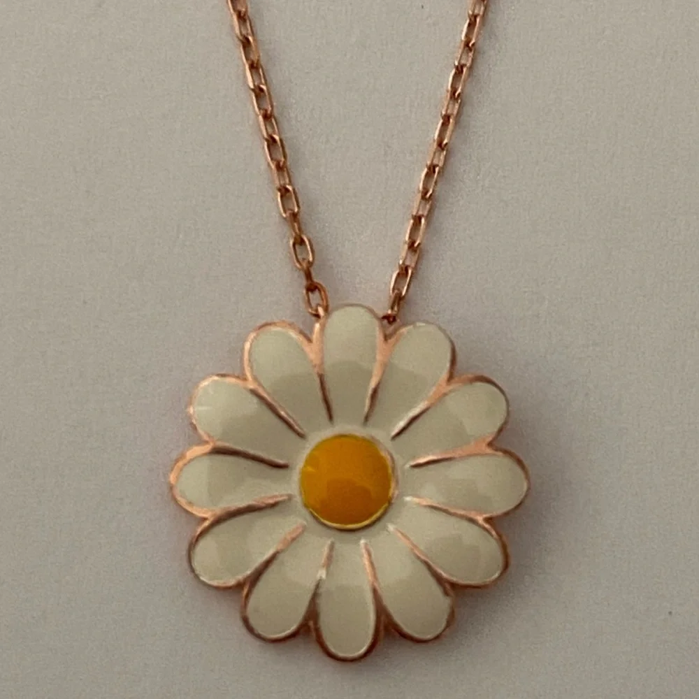 925 Silver daisy handmade enamel necklace 14k rose gold plated